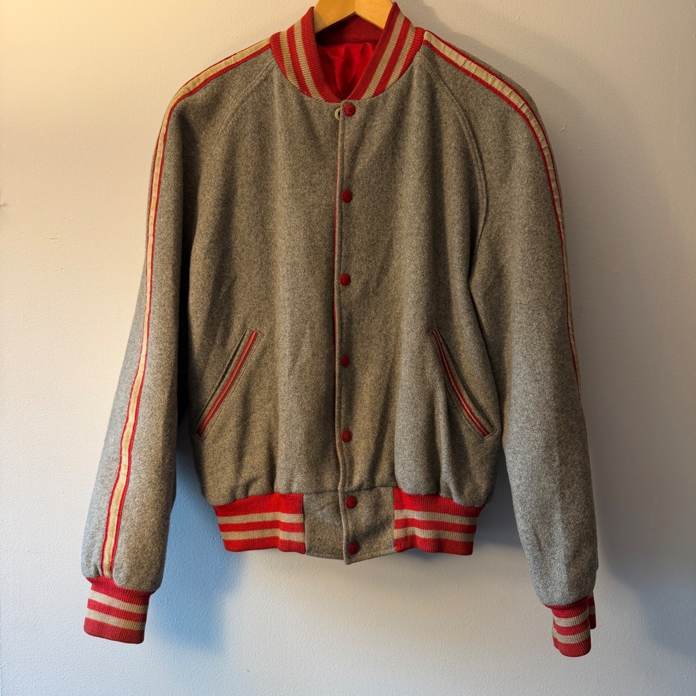 Vintage 1950s Maple Wolf Sportswear Reversible Bomber Jacket Grey Red M/L